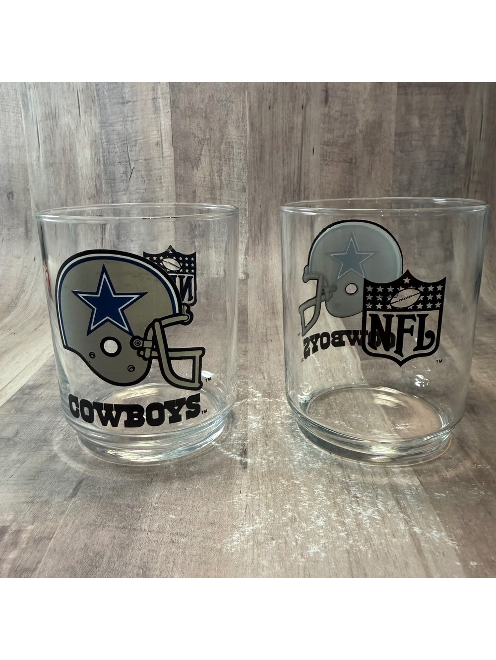 Set of 2 Vintage 80s Dallas Cowboys Tumbler Rocks Cocktail 4" Tall Glasses EUC